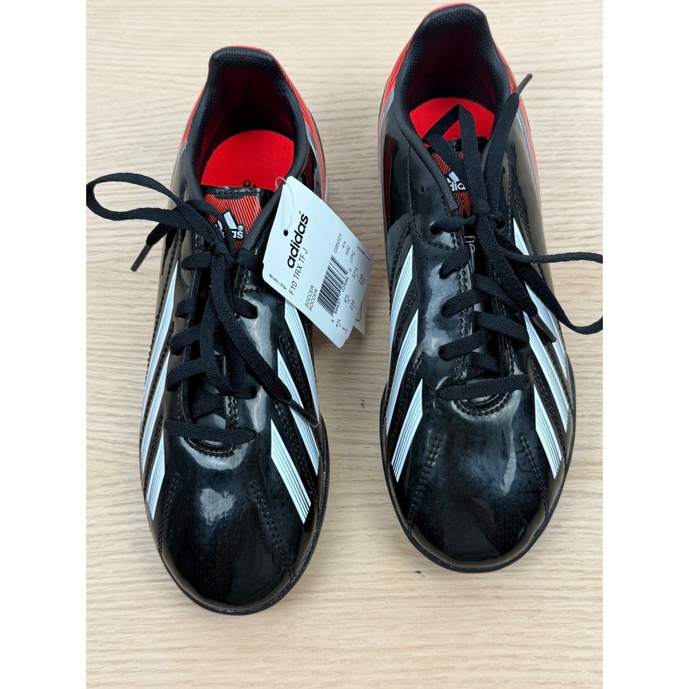 Adidas NWT F10 TRX TF J Soccer Shoes Black‎ White Red Youth Turf Trainers Size 5 - Picture 2 of 9